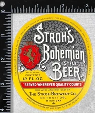 Stroh's Bohemian Style Beer Label - MICHIGAN