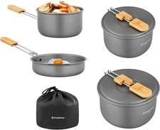 7Pcs Camping Cookware Mess Kit Aluminum Folding Camping Pots and Pans Set with B