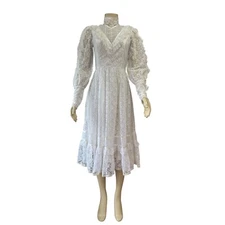 Scott McClintock Gunne Sax Victorian Prairie Lace Wedding Dress Size S 1970s