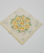 Vintage Midcentury Floral Print Wedding Handkerchief Yellow Flowers 13 in Square