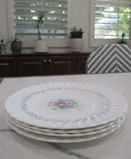 Set of 4 Vintage Royal Doulton Windermere 10 3/4" Scalloped Dinner Plates EUC