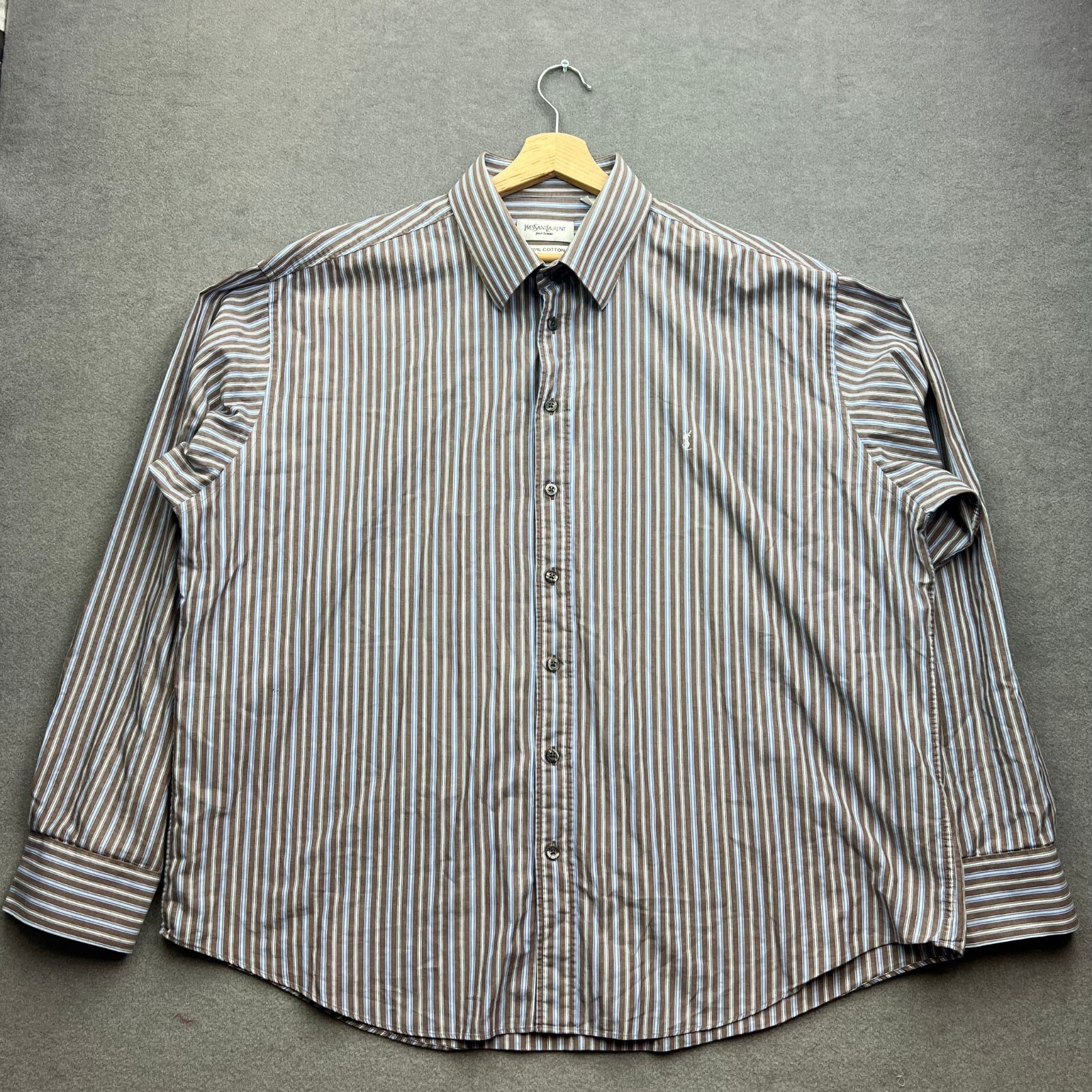 Camicia vintage Yves Saint Laurent uomo 2XL righe anni 90 logo bottone XXL vecchia moda