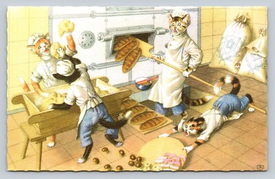 Eugen Hartung Mainzer Mischievous Dressed Cats Bread Bakery Chaos Old Postcard