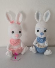 Coniglio amigurumi, uncinetto, fatto a mano, battesimo, rosa ,azzurro.