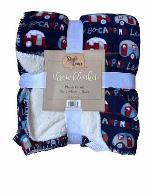 Style My Home Camper 50 x 60 Plush Throw Blanket Camping World New RARE