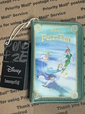 LoungeFly Disney Peter Pan Book Zip Around Wallet "Never Grow Up" New HTF