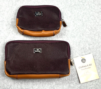 JM Clothes It All 2pc Makeup Bag Set Brown Pebbled Travel Vanity Case Vacation