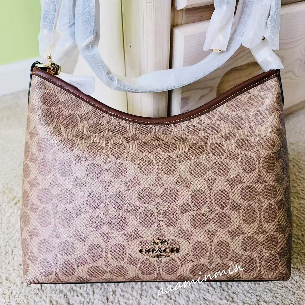 NWT Coach Laurel Shoulder Bag In Signature Canvas CV975 Gold/Tan