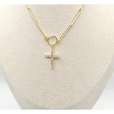 Statement Cross Necklace Pendant CZ Cross Gold-plated Paperclip Chain Adjustable