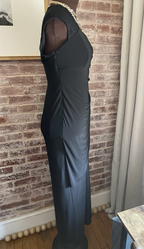 Maxi Vestido Formal Negro Etiqueta Negra Evan Picono Sin Mangas Cortina Frontal Talla 4 Foto 3 de 4