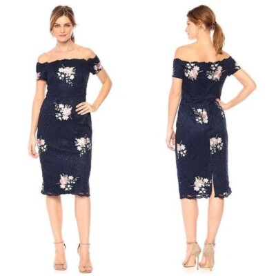 Nicole Miller New York Lace Cold Shoulder Cocktail Dress, Navy, 8