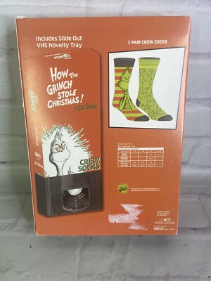 NEW How the Grinch Stole Christmas Dr. Seuss Crew Socks 2 pairs Shoe Size 5-11