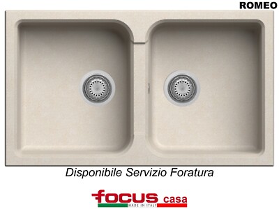 Lavello Cucina Focus 2 Vasche Con Gocciolatoio - 116x50 Cm - Terra Di Francia - Con Rubinetto Miscelatore Made In Italy - Foto 1