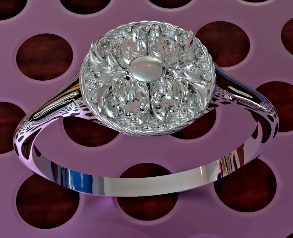 Solid 14K White Gold Baroque Botanical Detail Ring Signet eBay