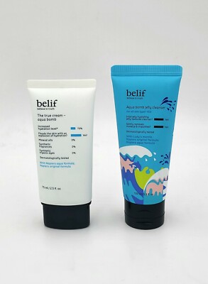 Belif Aqua Bomb Moisturizer, True Cream 75ml/2.5oz  + Jelly Cleanser 100ml/3.3oz