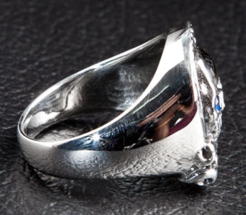 ANILLO BALANCÍN PLATA ESTERLINA 925 CALAVERA JINETE DISEÑADOR OJO ZAFIRO AZUL PARA HOMBRE NUEVO Foto 4 de 4