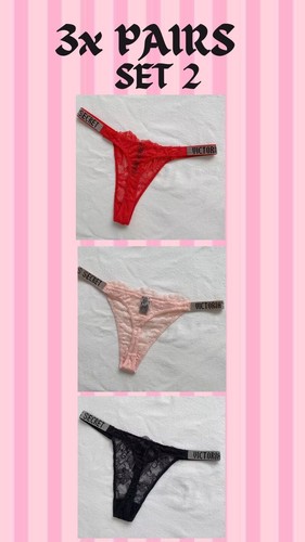 Victoria Secret LACE Shine Strap Barbados Bikini Brazilian Thong SET OF 3 S M L - Picture 7 of 10