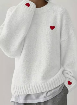 Pullover mit überschnittenen Schultern und Herzmuster, vielseitiger Pullover
