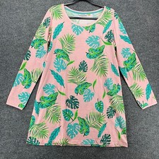 Serra Dress Women M Pink Leaf Print Shift Long Sleeve Boho Beach Hippie Tropical