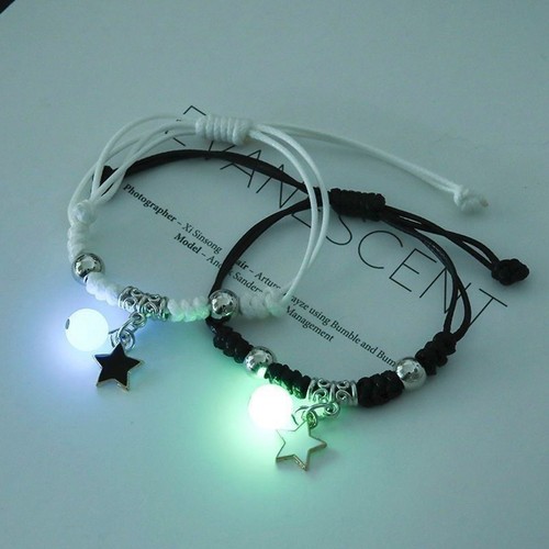 2PCS /Set Luminous Moon Star Bracelet Adjustable Rope Matching Light Bracelets - Picture 2 of 18