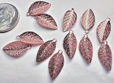Charm, Leaf, 12 Copper Plated 8x15mm Leaves Curved Leaf Drop Charms 