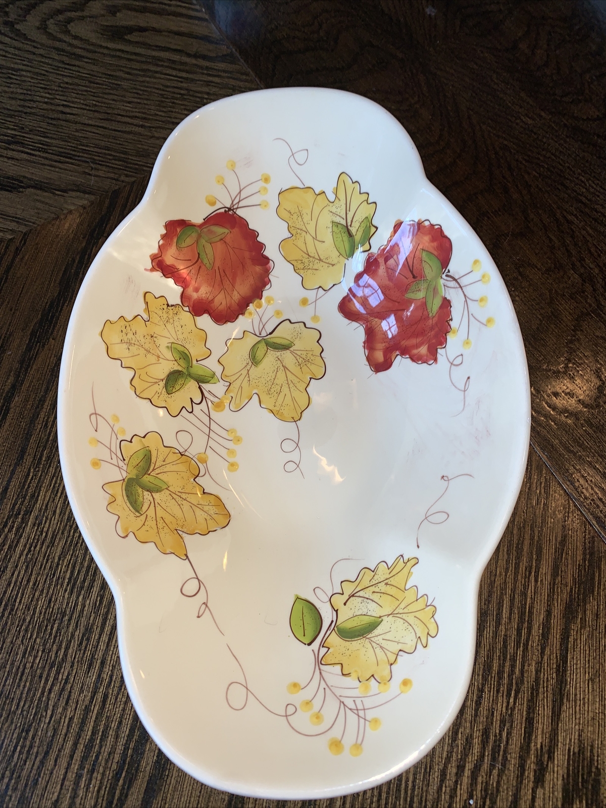 gates ware by laurie gates Oblong Bowl Autumn Harvest Fall Leaves 13 3/