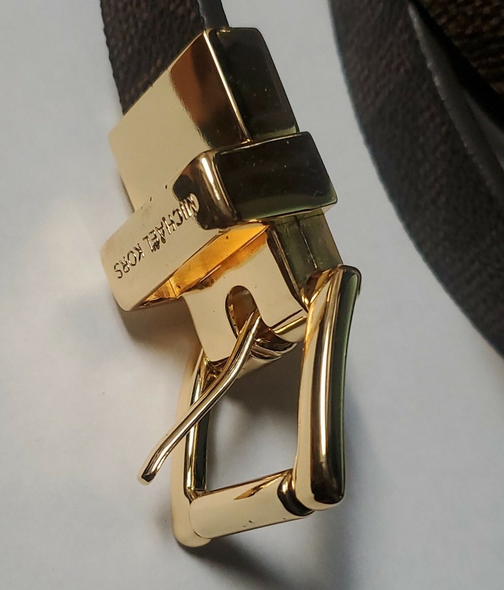 Michael Kors MK Logo Thin Reversible Chocolate/Gold Belt 
