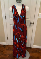 Corey Lynn Calter Maroon, Red & Blue Floral Halter Maxi Dress, Size Small