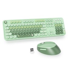 Green Colorful Wireless Keyboard Mouse Combo 2.4GHz Round Keycaps Light