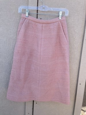 Chanel Creations Pink Tweed Skirt Straight Good Vintage Sz 8 