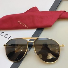 Gucci GG1220 Aviator Sunglasses Gold Metal Frame Gray Tinted Lenses 145mm