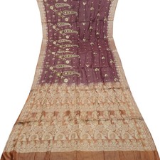 Vintage Purple Saree 100 Pure Silk Woven Hand Embroidered Sari 5YD Craft Fabric