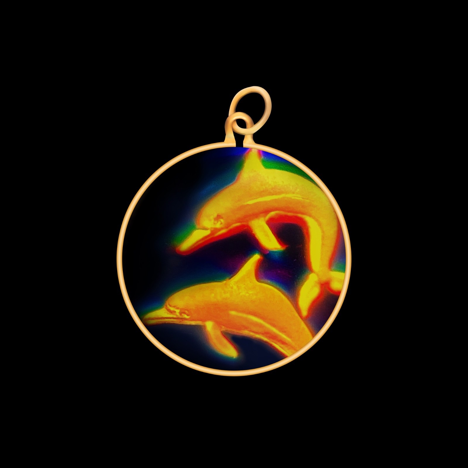 9ct Gold Hologram Pendant - Double Dolphins (Small) - No Chain