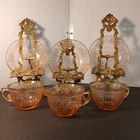 3 Federal Pink Sharon Cabbage Rose Depression Glass Cups & Saucers Sets - READ