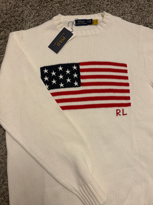   Ralph Lauren White American Flag Sweater Knit Women Sz M USA Shipping  