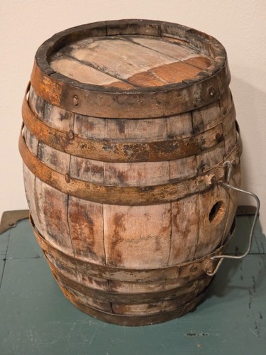 VTG Ship/Field Primitive Wooden Six Banded Barrel Ration Handled Keg Cask