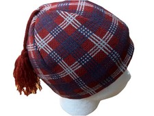 Vintage L.L. Bean l.l. Kids S Plaid Knit Beanie Red Tassel Nordic Winter Hat Lon