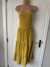 Next Mustard Yellow Tiered Cami Midi Dress Cotton Summer Boho UK 14 M B63
