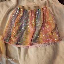 HM Girls Rainbow Sequin Skirt Gold Elastic Waist Ombre Party Skirt Size 6X 7