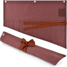 Wrench Pouch Tool Organizers, 16 Pockets Roll Organizer, Rolled Brown 