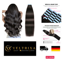 Tape Extensions Haar 50cm 1B Schwarz 20 St&uuml;ck Remy Haarverl&auml;ngerung 50G Seidig