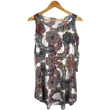 Multicolor Mandala Floral Cold‑Shoulder Boho Top