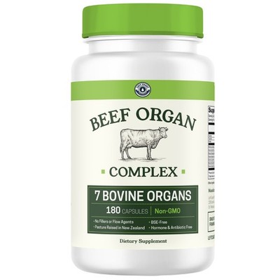 Beef Organ Supplement Grass Fed 7 Beef Organs Complex fr New Zealand Liver 180ct