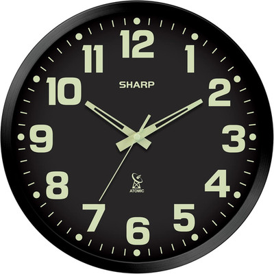 Glow in the Dark Atomic Analog Wall Clock - 12'' Clock with Black Frame - Sets Au