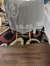 VINTAGE APRON Black  White Gingham hand made X stitch NICE