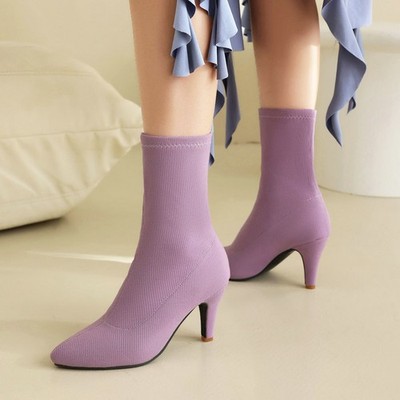 Women's Fashion Knitted Pointed Toe Ankle Sock Booties Stiletto Heel Pumps Shoes