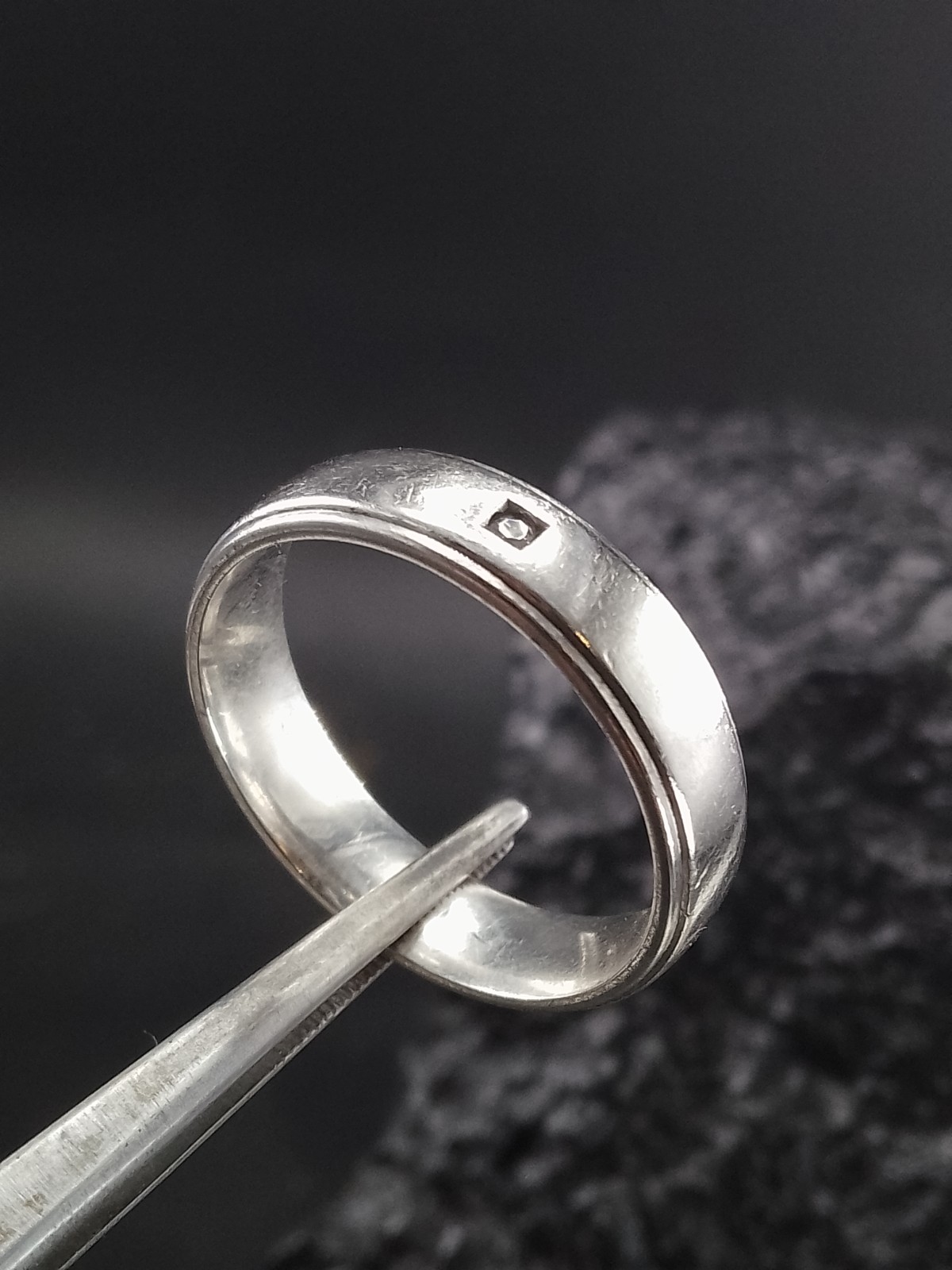 Mens Sterling Silver & Diamond Band Ring Vintage Size V 6.6g image 3