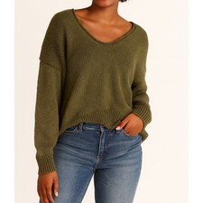 Free People Long Sleeve Slouchy Cropped Knit Sweater Green Small