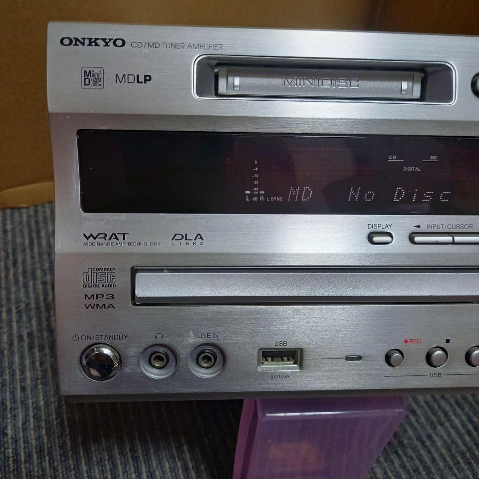 ONKYO FR-N9NX CD MD Recorder Amplifier Deck RW MD MDLP 52W Silver Working Japan - Image 3 of 4