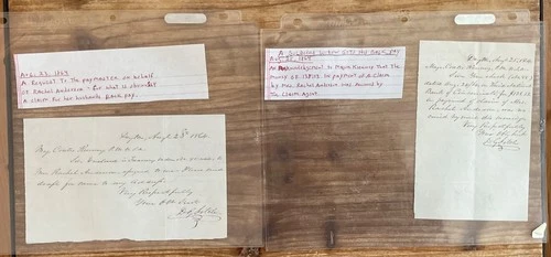 2 CIVIL WAR LETTERS AUGUST 23 & 25 1864 WIDOW REQUESTING BACK PAY HUSBAND KILLED